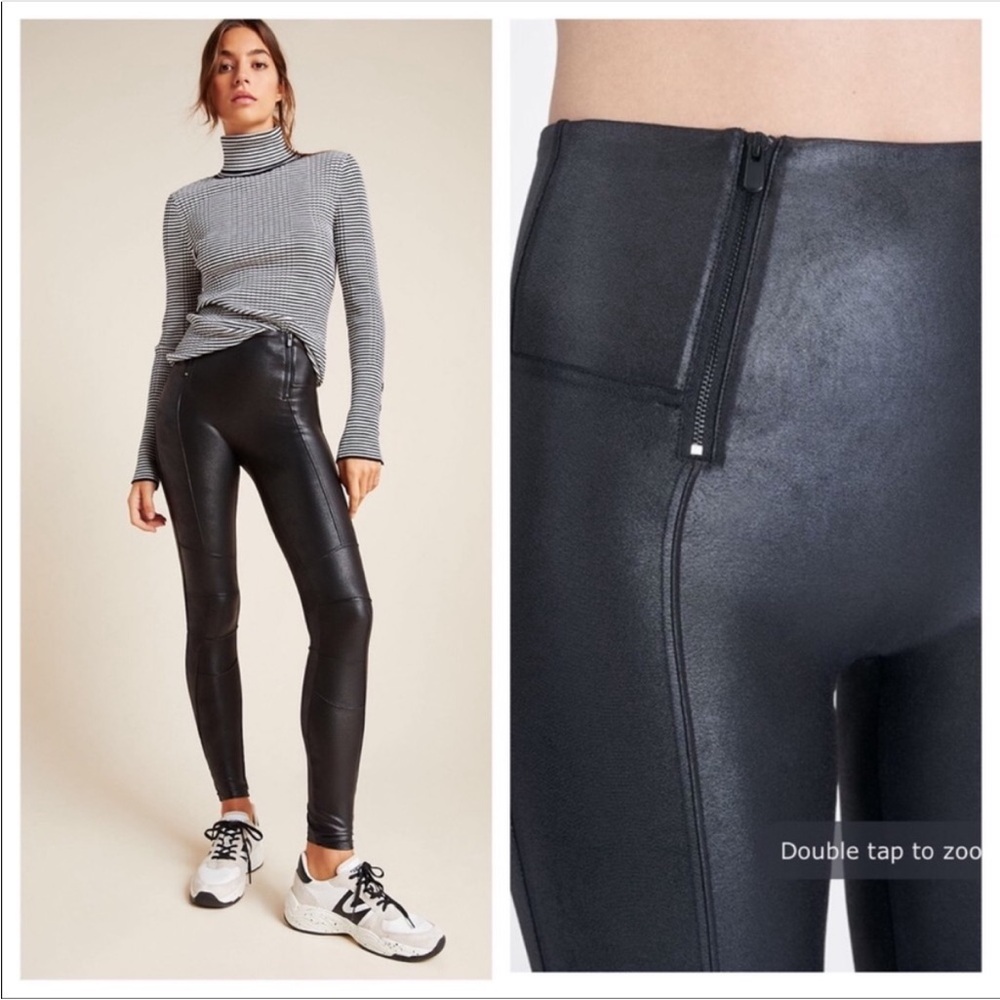 Spanx Faux Leather Hip Zip Leggings Small